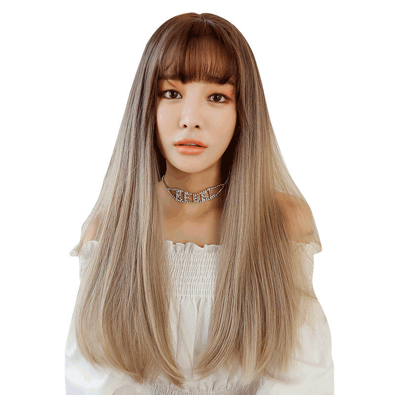 Fashion realistic hair long straight hair wig jiafa chemical fiber wig