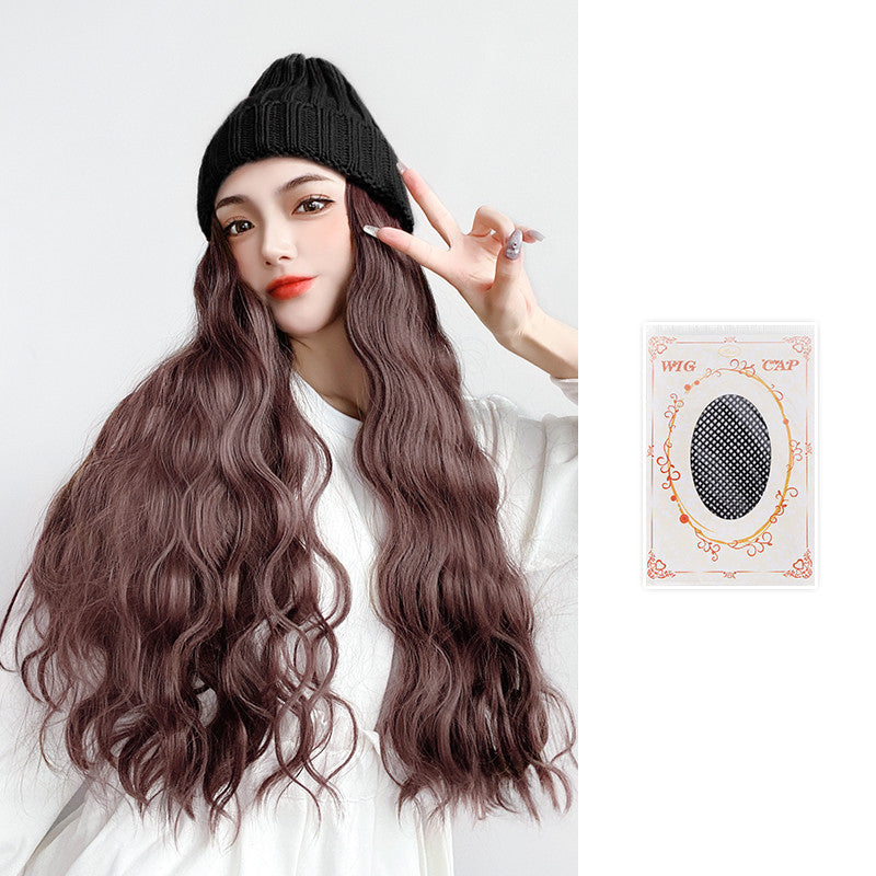 Wig Hat Integrated Knitting Wool Hat Long Curly Hair Water Ripple