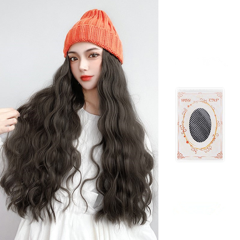 Wig Hat Integrated Knitting Wool Hat Long Curly Hair Water Ripple