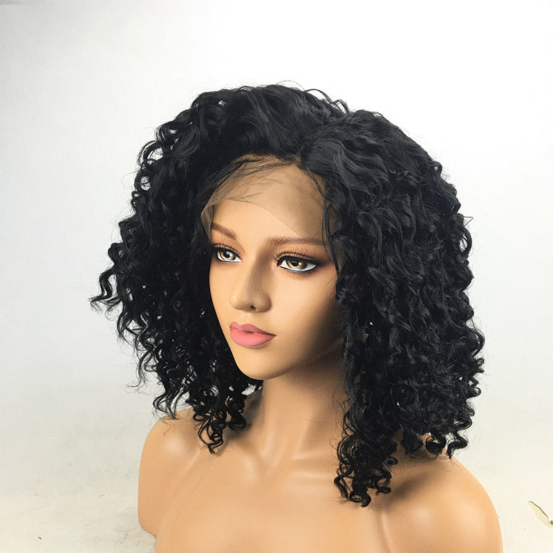 Black Small Curly Front Lace Wig Hair Cover