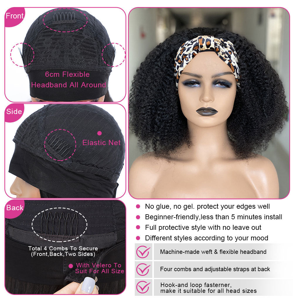 Black Women Non-Glue Human Hair Silk Curly Wig