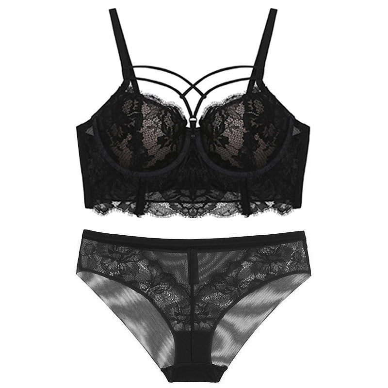 Lingerie Feminine Lace Bra Set With Underwire Bra