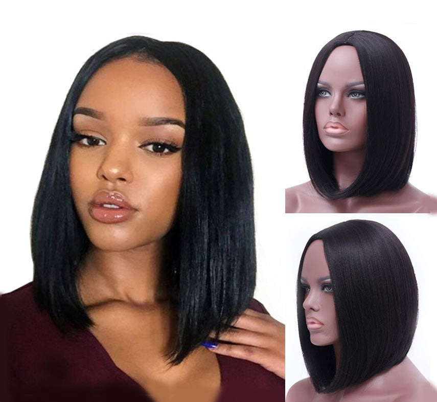 Mid-point black straight hair hood