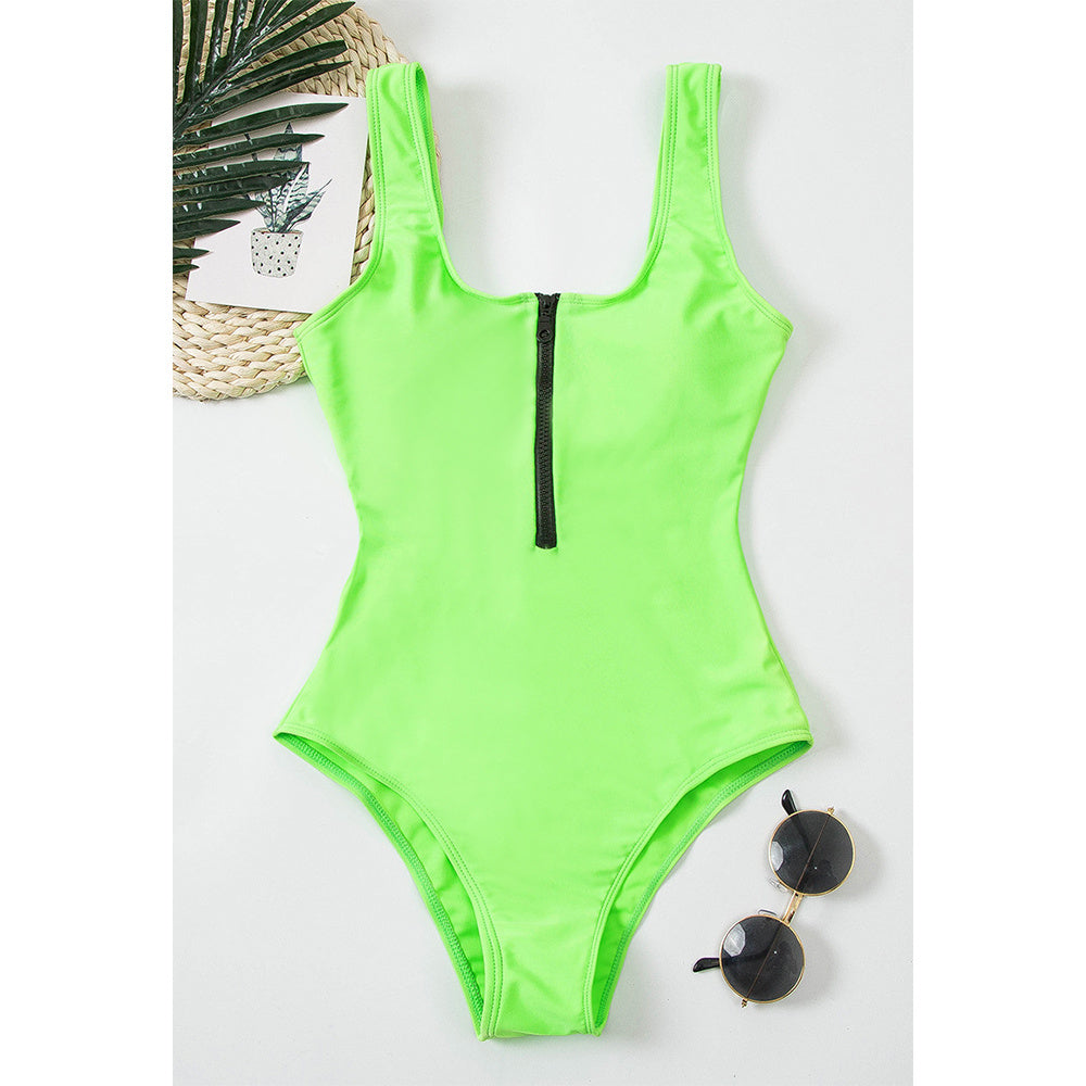 Ladies zipper sexy one-piece printed swimsuit women swimwear