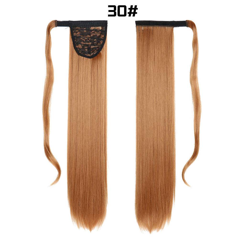 European And American Long Straight Hair Velcro Ponytail