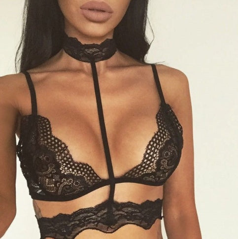 Hot Sexy Women Crop Tops Lace Choker Sheer Bralette Bustier Bra Lingerie