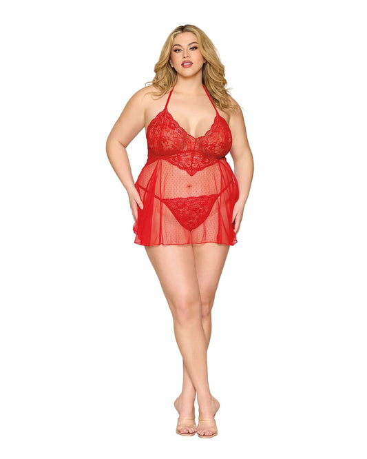 Babydoll and G-String Dmnd - One Size Queen -  Red DG-13524XPNSTAOSQ