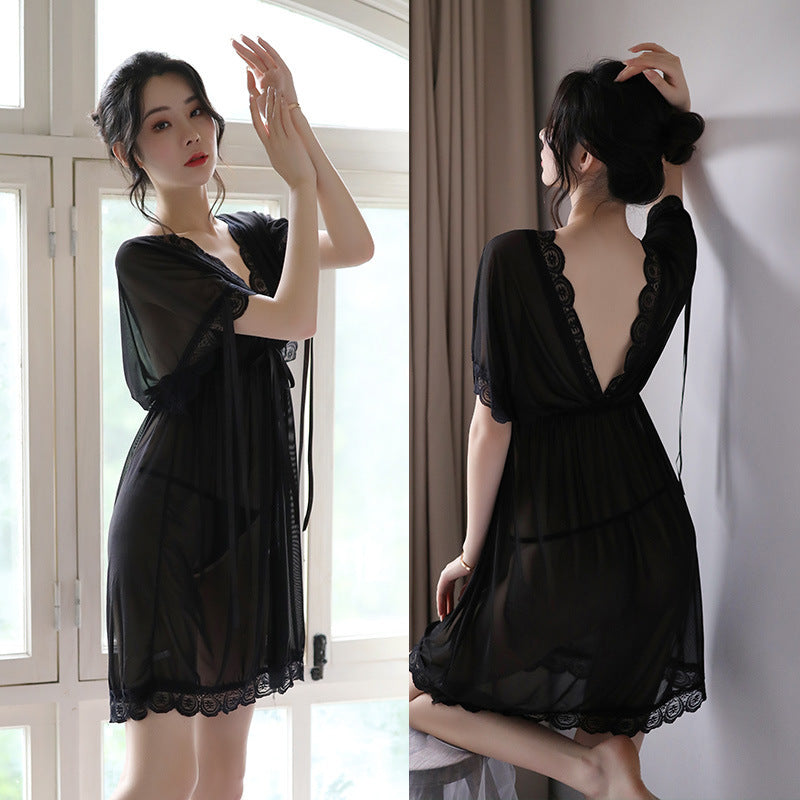 Nuisette Sexy V-Neck Woman Backless Night Wear Silk Sleepshirts Night Dress Sleepwear Nightgown Night Wear Summer Sexy Lingerie