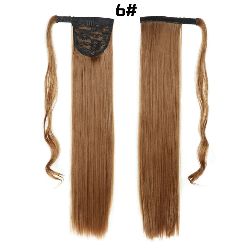 European And American Long Straight Hair Velcro Ponytail