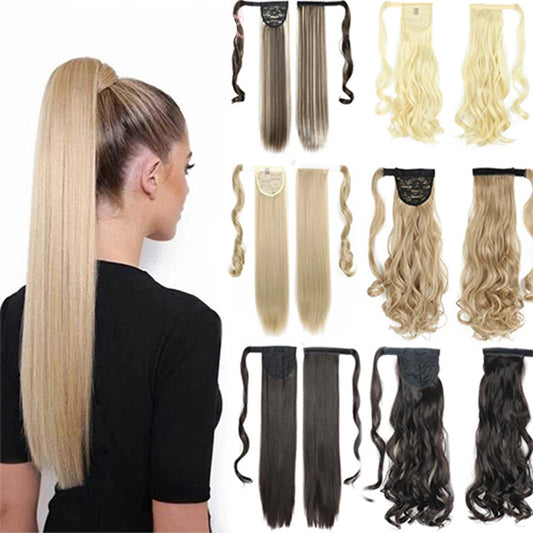 Long Straight Wrap Around Clip In Ponytail Hair Extension Heat Resistant Synthetic Tail Fake Hair