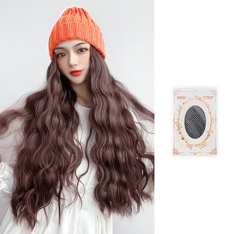 Wig Hat Integrated Knitting Wool Hat Long Curly Hair Water Ripple