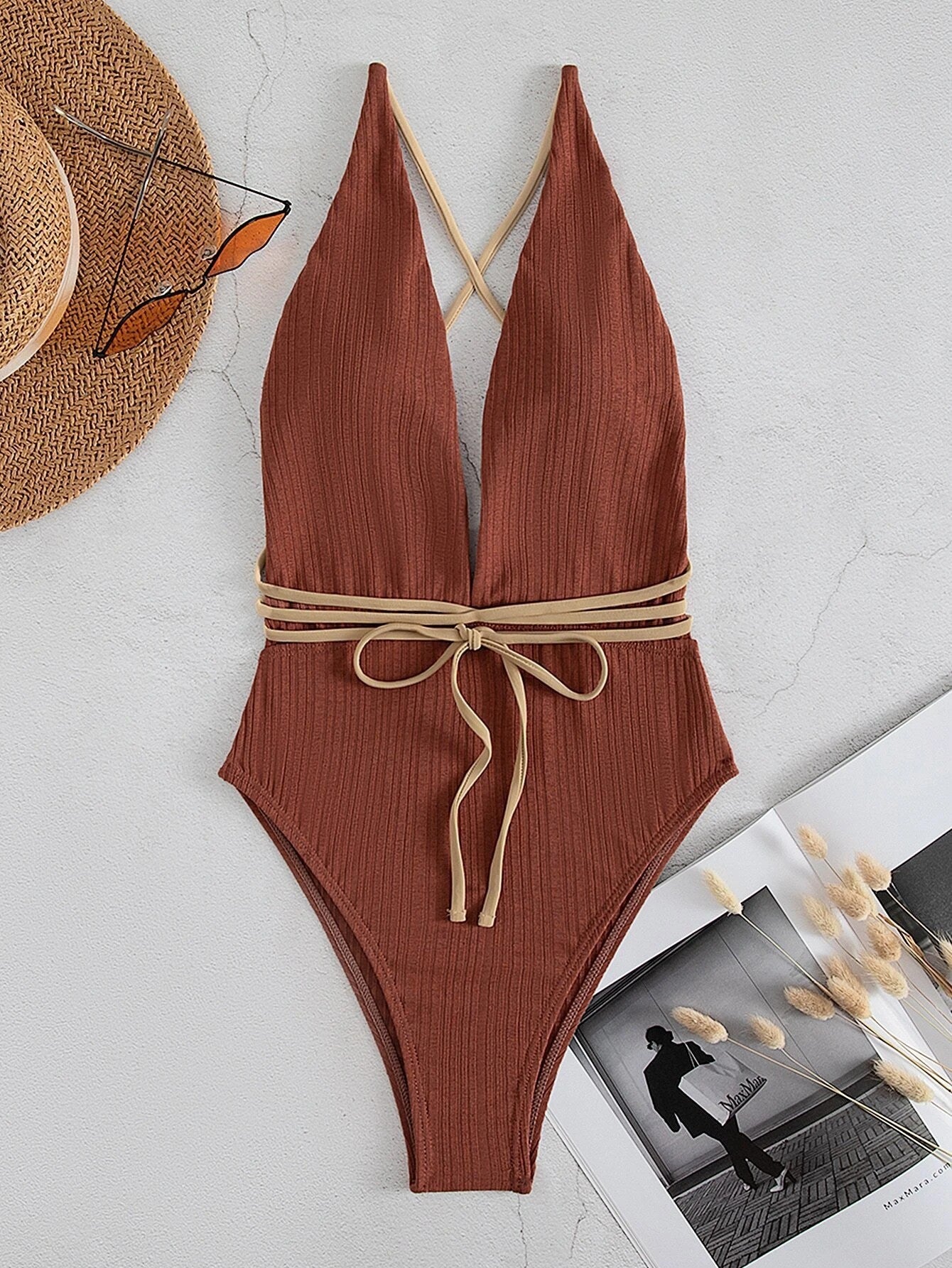 New V-neck One Piece Beach Swimwear