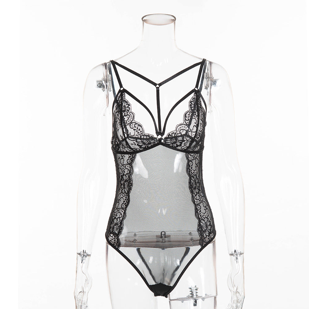 Sexy lingerie lace stitching perspective sexy bodysuit