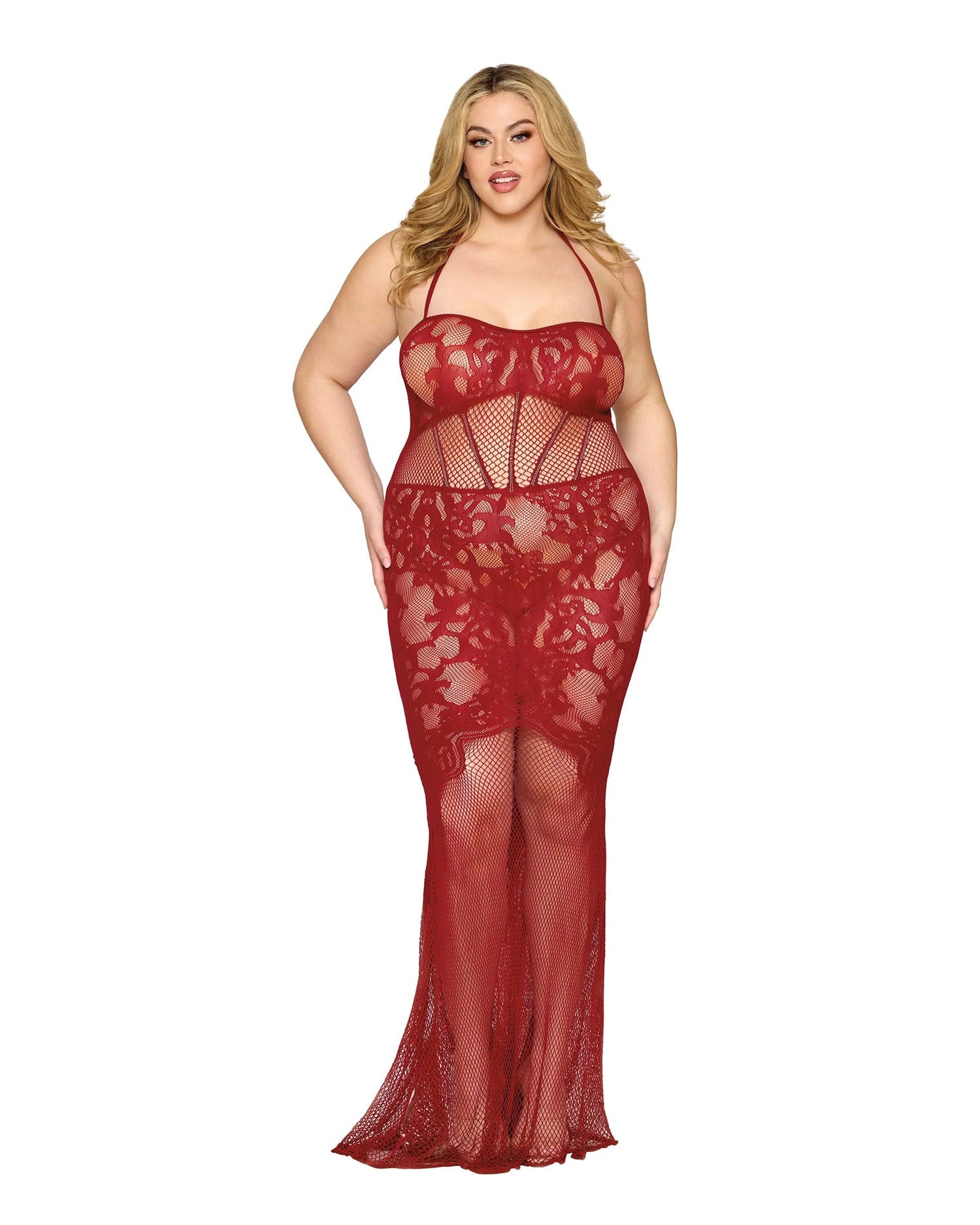 Bodystocking Gown Dmnd - One Size Queen - Red DG-0487XOXBLOSQ