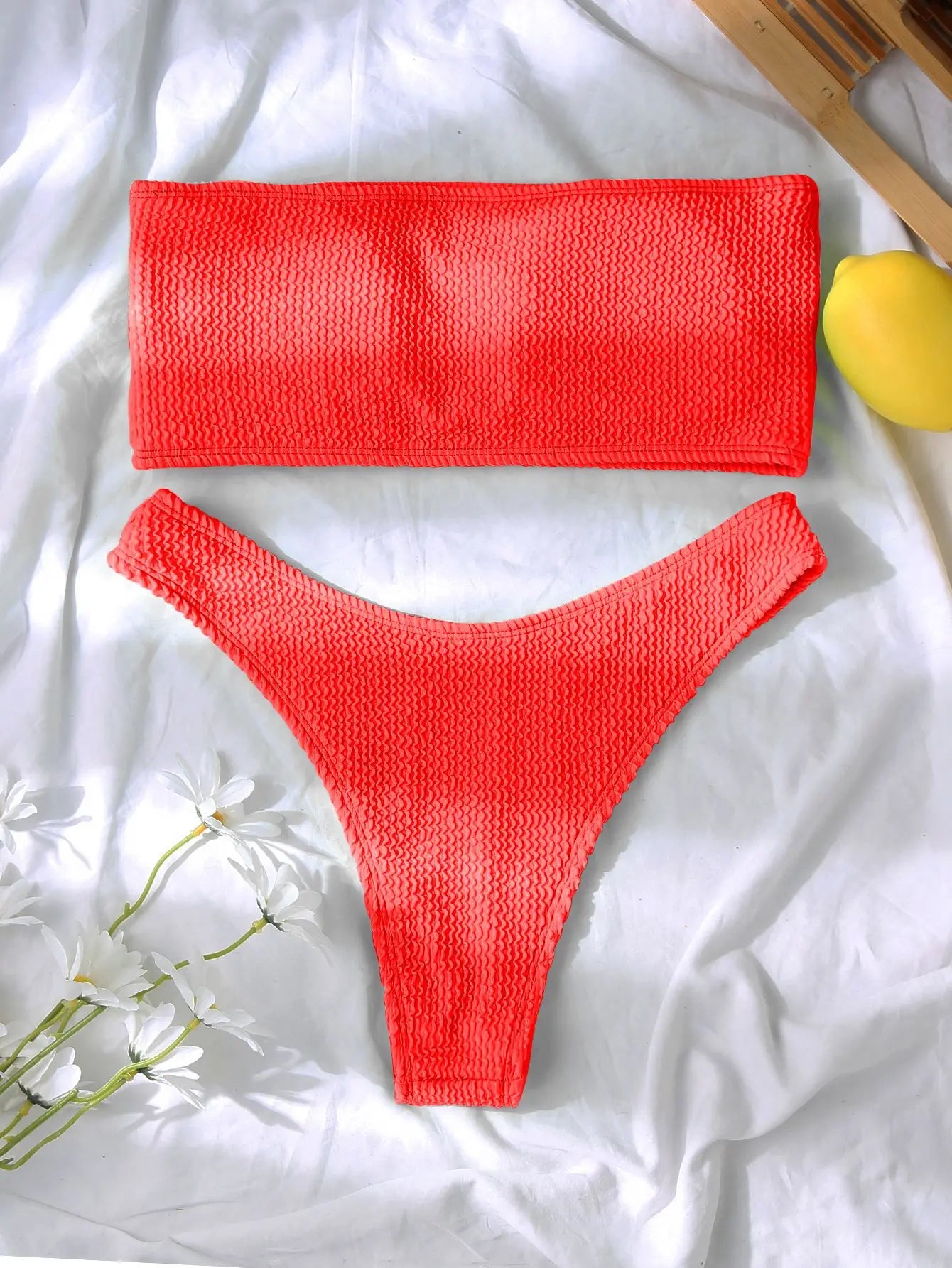 Fashion Bikini Textured Swimwear Women 2024 High Cut Swimsuit Women Bathing Suits Solid Brazilian Bikinis Set