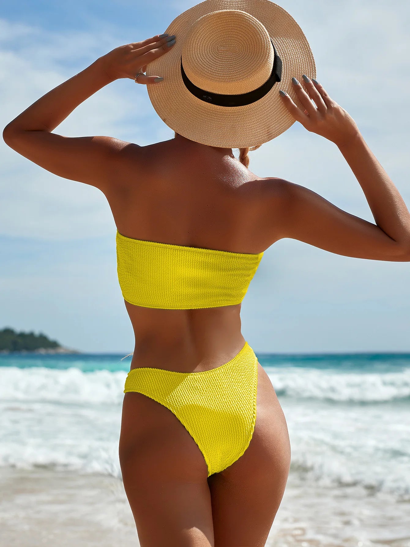 Fashion Bikini Textured Swimwear Women 2024 High Cut Swimsuit Women Bathing Suits Solid Brazilian Bikinis Set