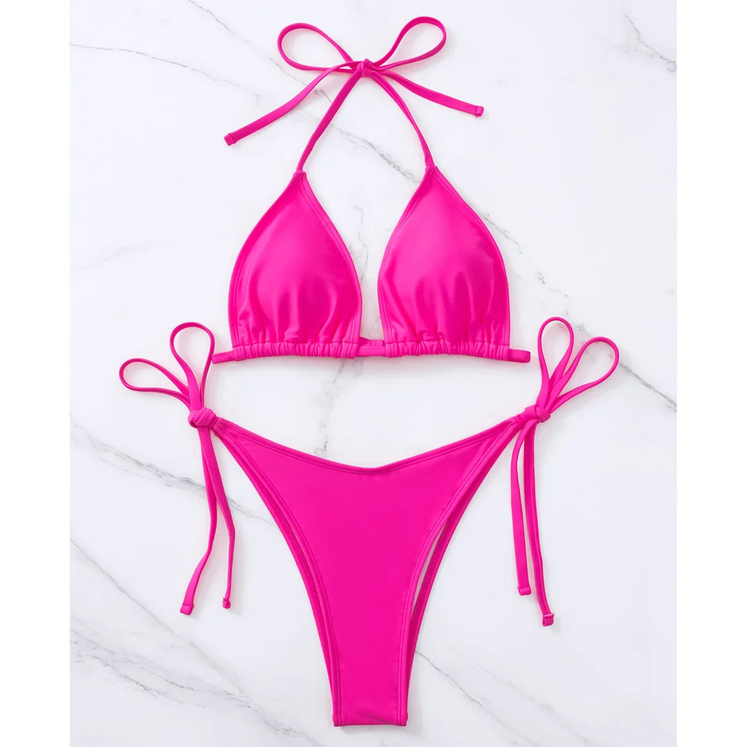 7 Colors Halter Brazilian Bikini Women Swimwear Female Swimsuit Two-pieces Bikini set Padded Bather Bathing Suit Swim Lady V3536