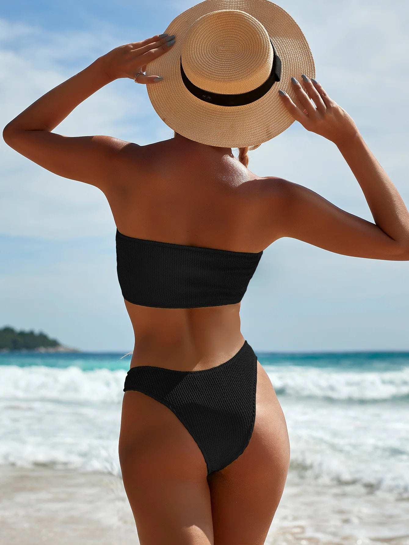 Fashion Bikini Textured Swimwear Women 2024 High Cut Swimsuit Women Bathing Suits Solid Brazilian Bikinis Set