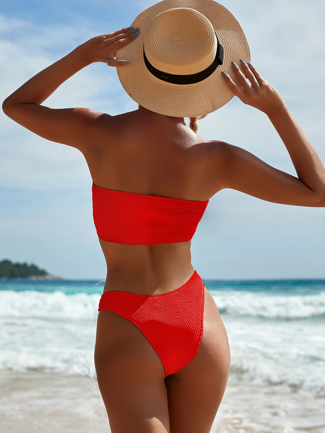 Fashion Bikini Textured Swimwear Women 2024 High Cut Swimsuit Women Bathing Suits Solid Brazilian Bikinis Set