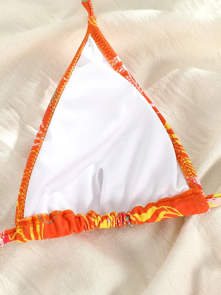 Sexy Triangle Chains Bikini Sets Micro Thongs Swimsuit Women Bathing Suit Biquini Bandage Beachwear Print Swimwear Thong Bikini