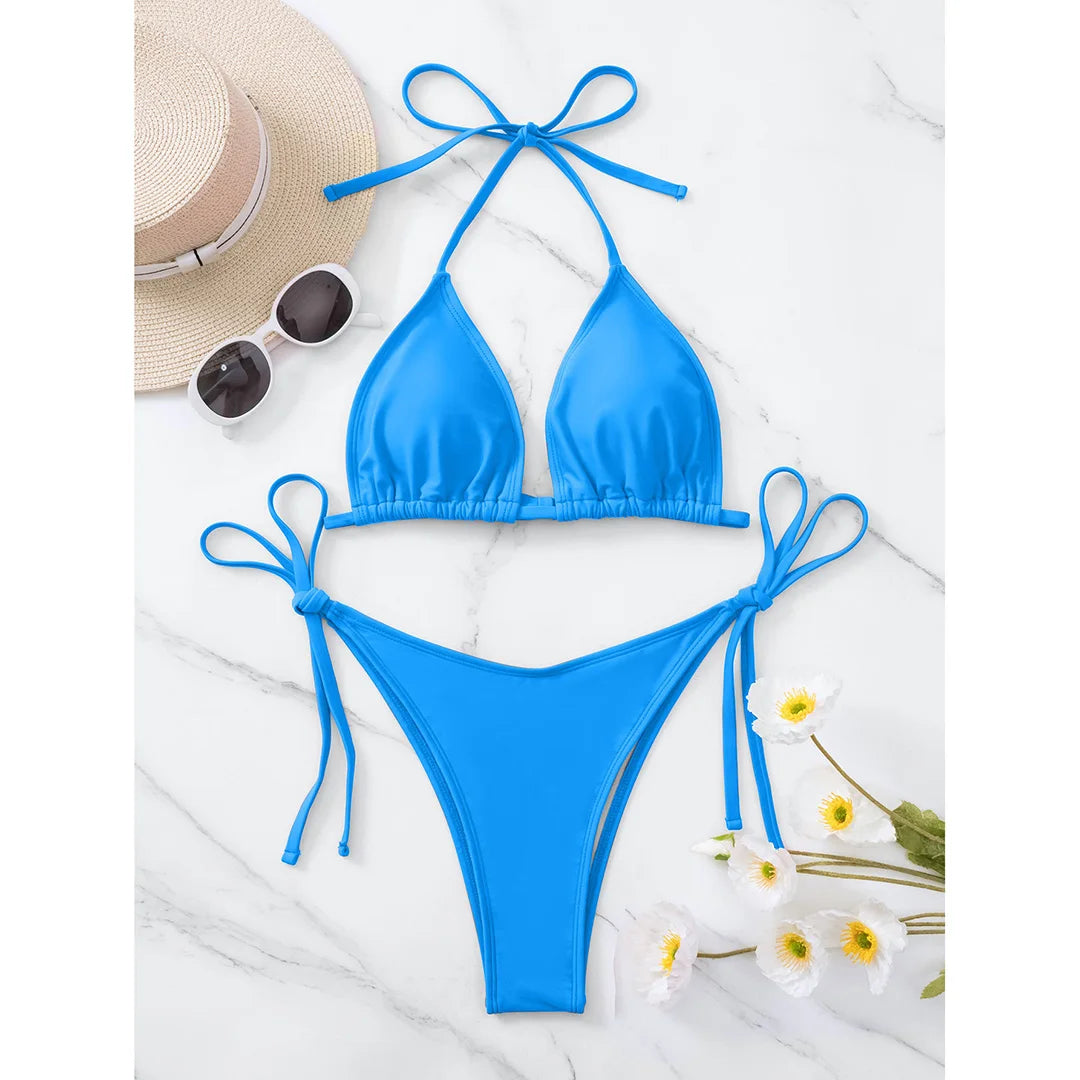 7 Colors Halter Brazilian Bikini Women Swimwear Female Swimsuit Two-pieces Bikini set Padded Bather Bathing Suit Swim Lady V3536