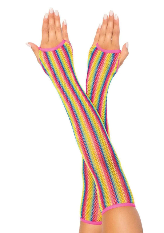 "Rainbow Net Fingerless Arm Warmer Gloves - One Size - Multicolor LA-2036MULOS"