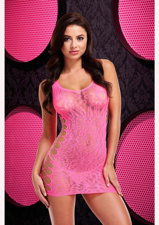 "Leopard Lace Mini Dress - One Size - Pink X-LC-64HPPNK"