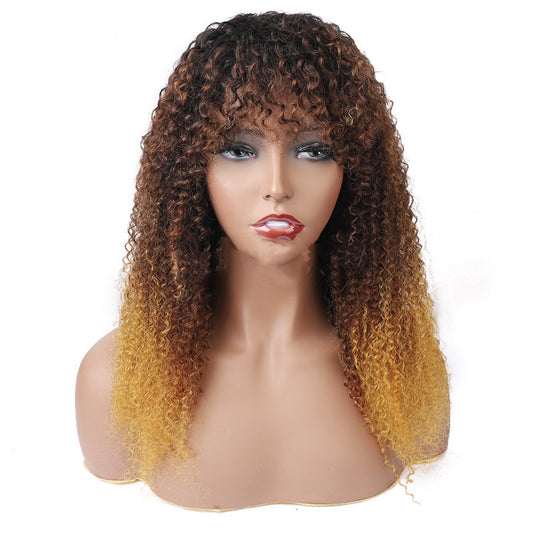 Real Hair Full Mechanism Headgear Three-color Smooth Hair Cover Kinky Curly Wigs