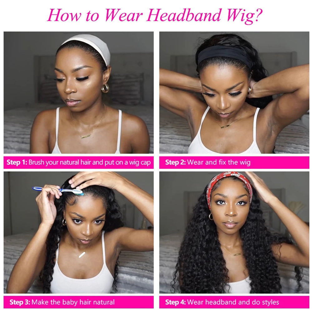 Headband Wig Human Hair Kingky Straight