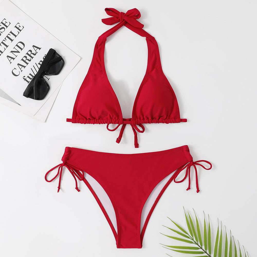 New Style Swimwear Strap Style Bikini Solid Color Swimwear