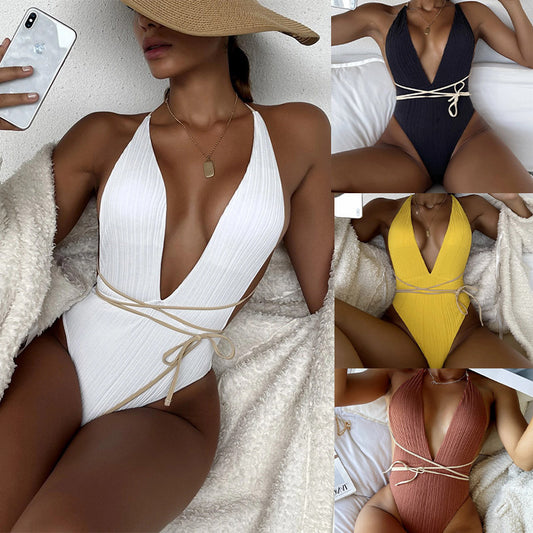 New V-neck One Piece Beach Swimwear