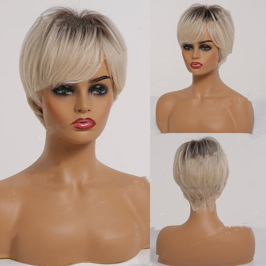 Short Straight Ombre Blonde Synthetic Hair Wigs With Bangs