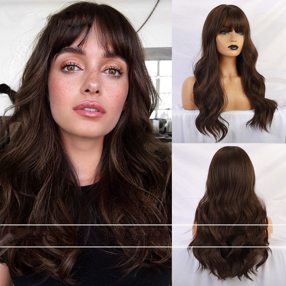 Air Bangs Big Wave Long Curly Hair Gradient Wig