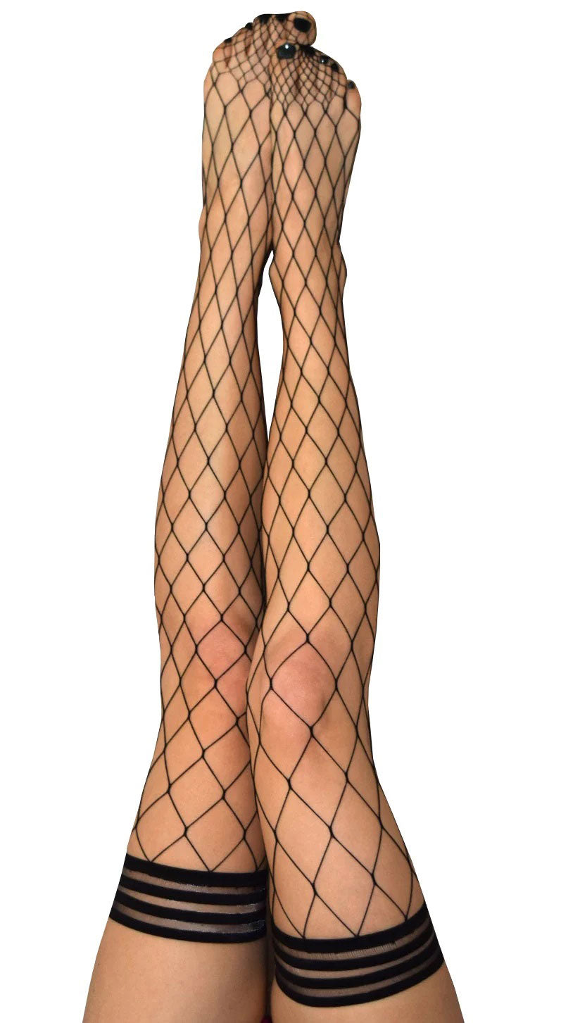 Michelle - Fishnet Thigh High - Size a - Black KX-1324A-BLK-A