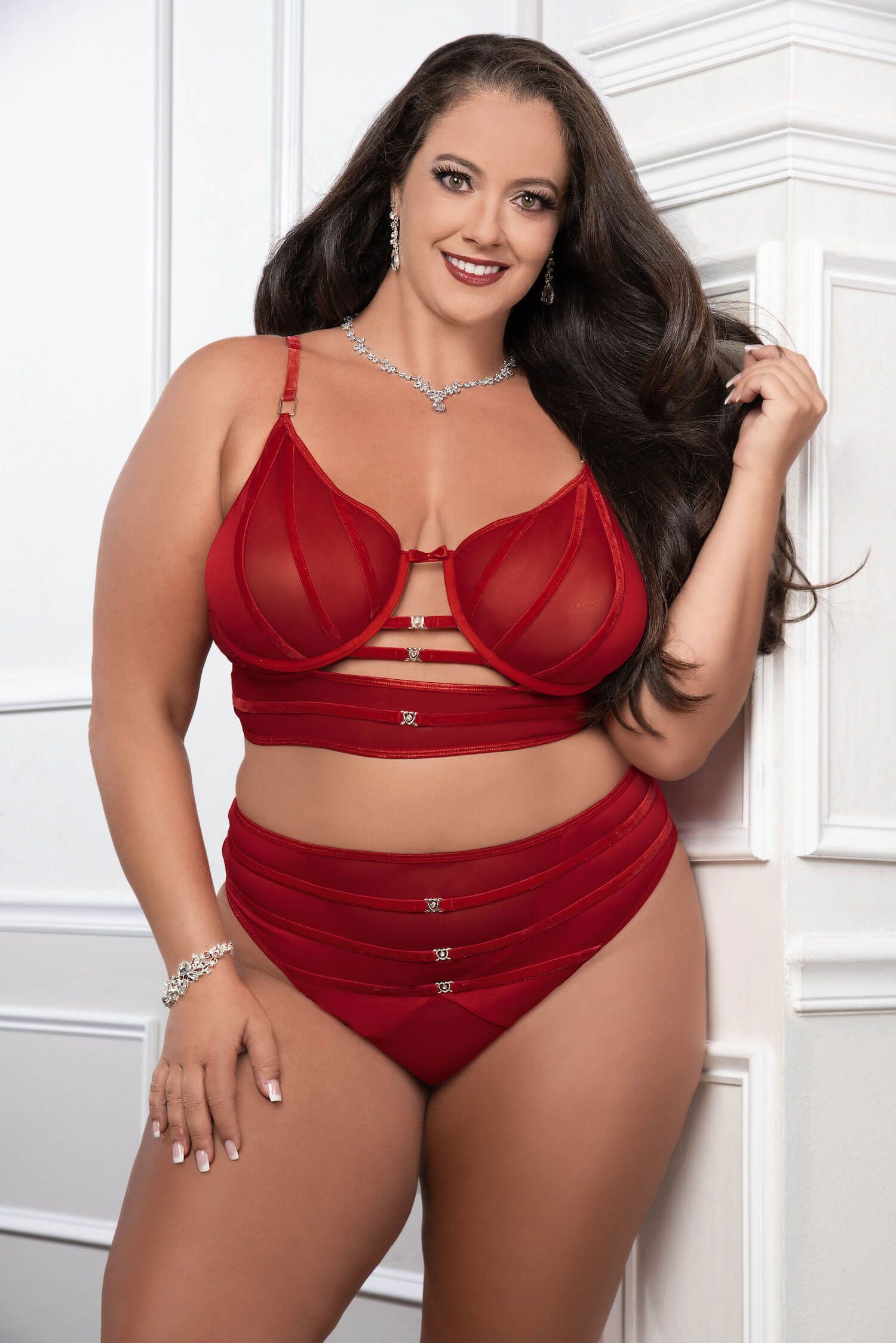 Cinnamon Red 2pc Satin Bra and High Waist Panty - Queen Size GWD-OH2467PQRED