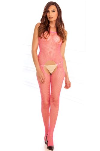 Industrial Net Suspender Bodystocking - One Size - Pink RR-7002-PNK