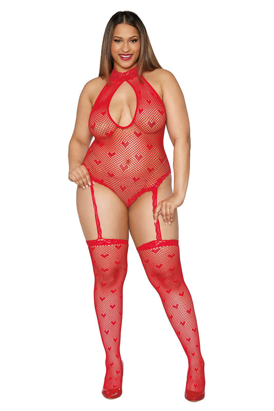 Teddy Bodystocking - Queen Size - Lipstick Red DG-0412LRDQ