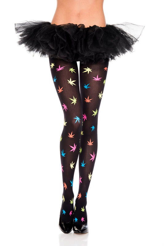 Multicolor Leaf Print Pantyhose - One Size ML-37286