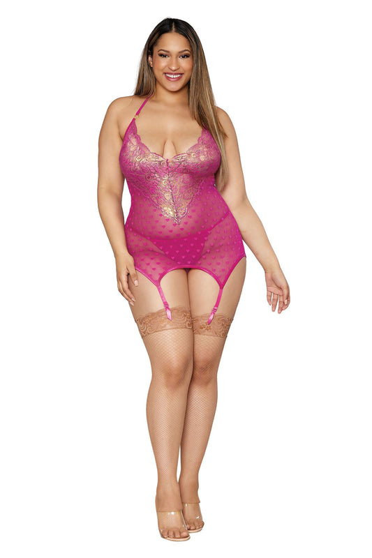 Garter Slip and G-String - Queen Size - Fuchsia DG-12680FUCHQ